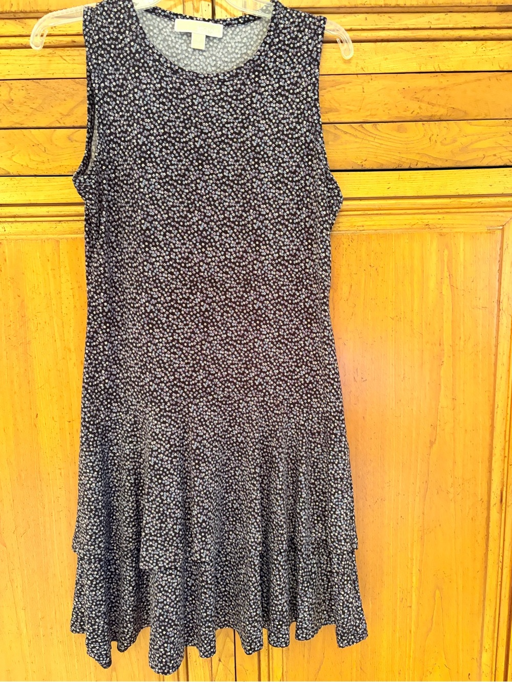 Michael Kors Black and White Sleeveless Floral Tiered Dress